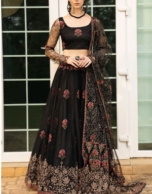 Bareeze Black Net Wedding Lehenga Dress | GOLD ORNAMENT CH4508