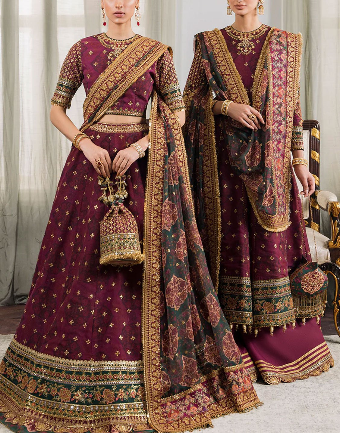Baroque Luxury Embroidered Chiffon Bridal Lehenga Dress | CH12-03