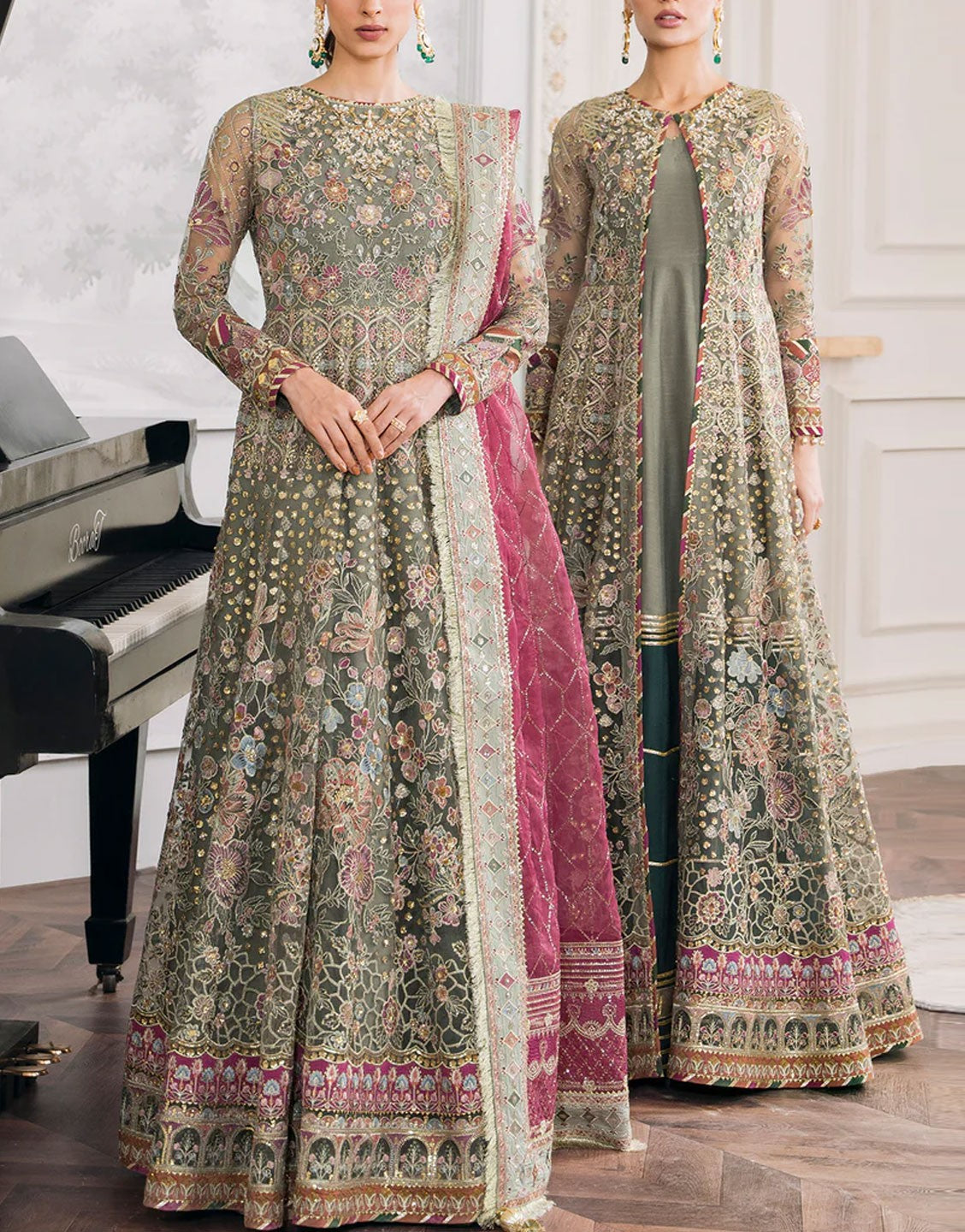 Baroque Embroidered Net Party Wear Maxi Dress | CH12-02