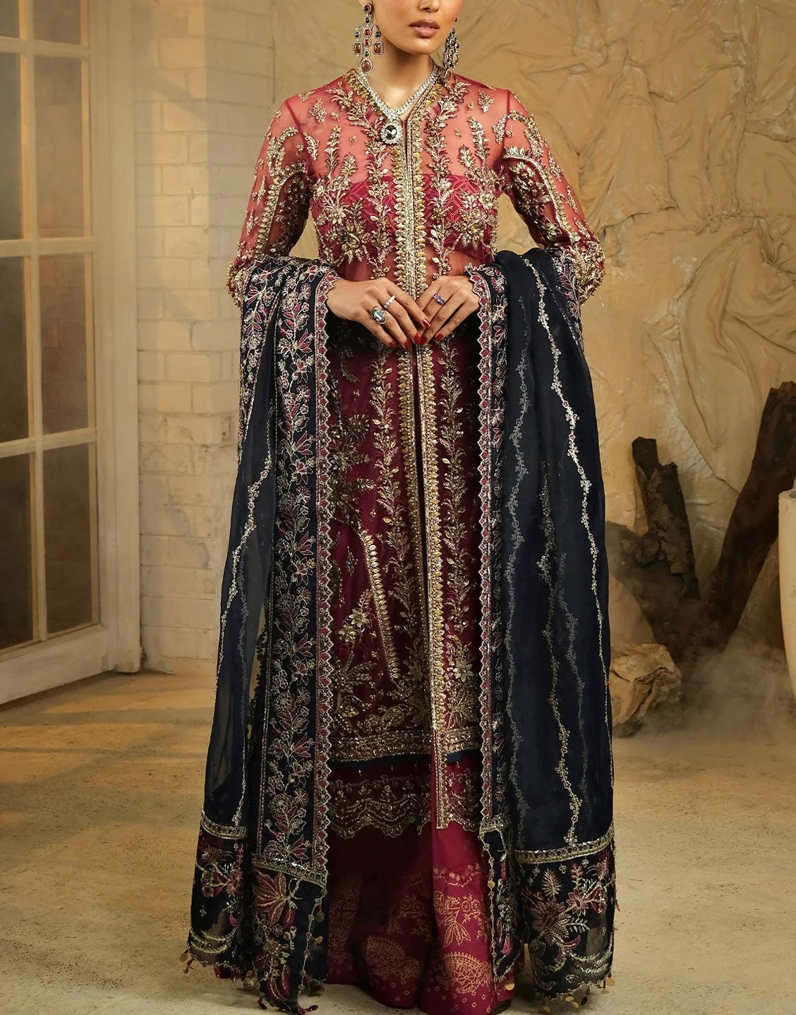 Charizma Luxury Embroidered Formal Net Wedding Dress | Janiya