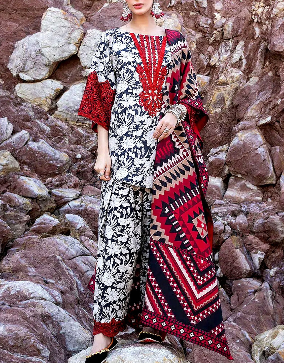 All-Over Digital Print Embroidered Lawn Dress  with Lawn Dupatta