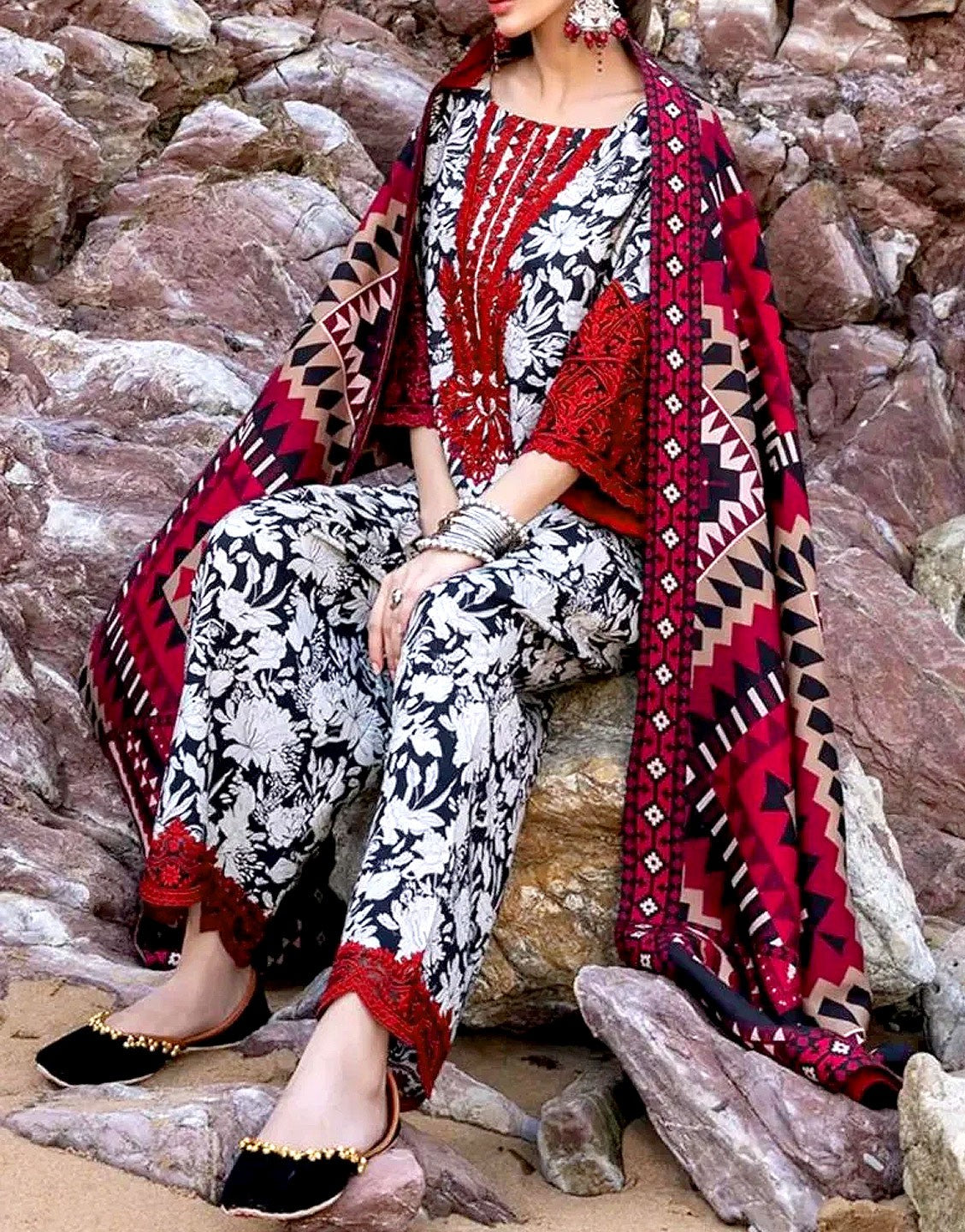 All-Over Digital Print Embroidered Lawn Dress with Lawn Dupatta - Out of Stock