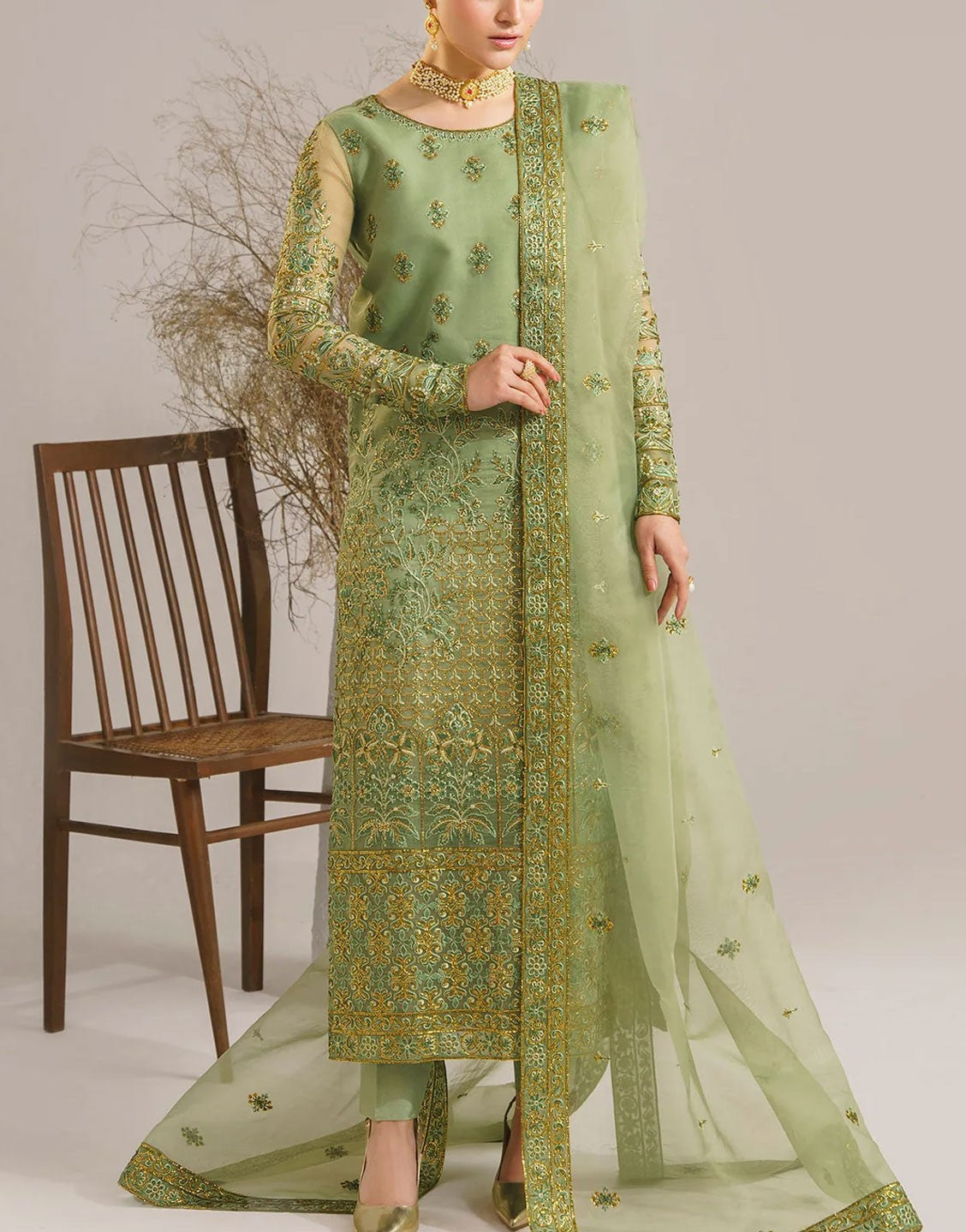 Akbar Aslam Fancy Embroidered Organza Party Dress | FAREENA U-1523