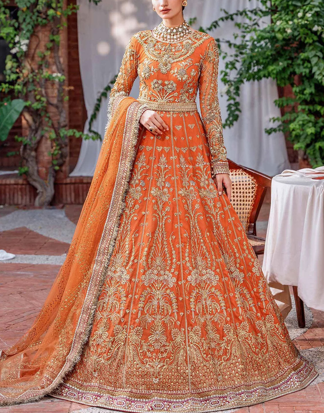 Akbar Aslam Luxury Embroided Net Bridal Maxi Dress | MAHJABEEN U-1489