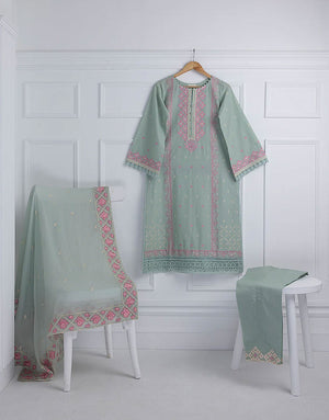 Azure 3 Piece Embroidered Summer Lawn Dress | Opal Dew