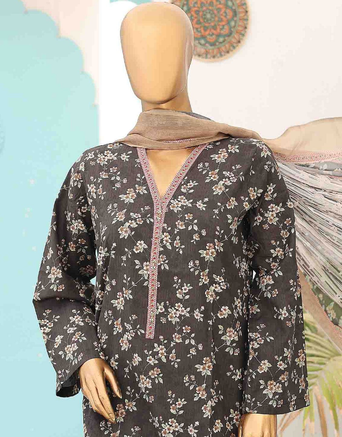 Bin Saeed 3 Pcs Black Printed Lawn Dress | SMCD-0124
