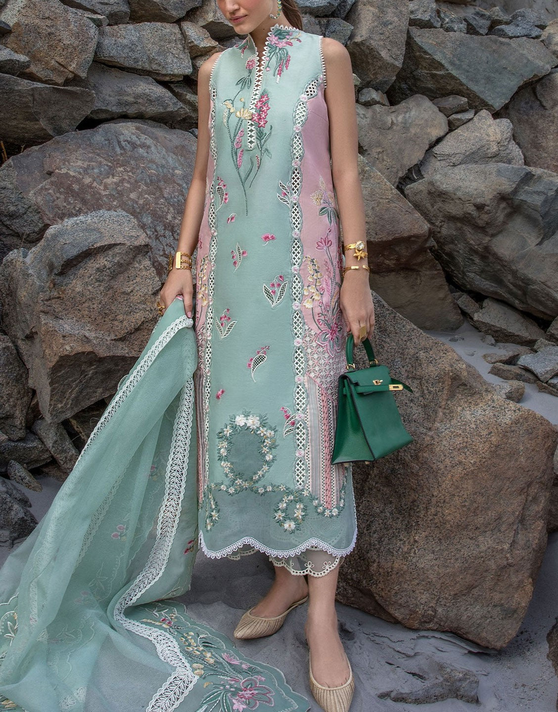 Crimson 3 Piece Embroidered Lawn Dress | Sun Kissed - Sea Foam