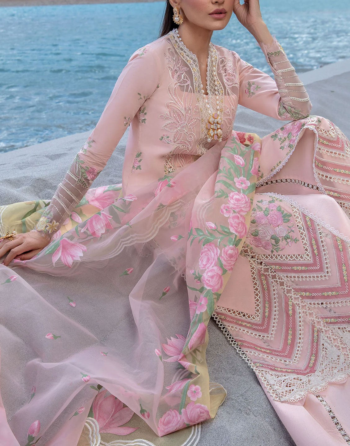 Crimson Luxury Embroidered EID Lawn Dress | Forget Me Not - Sorbet Pink
