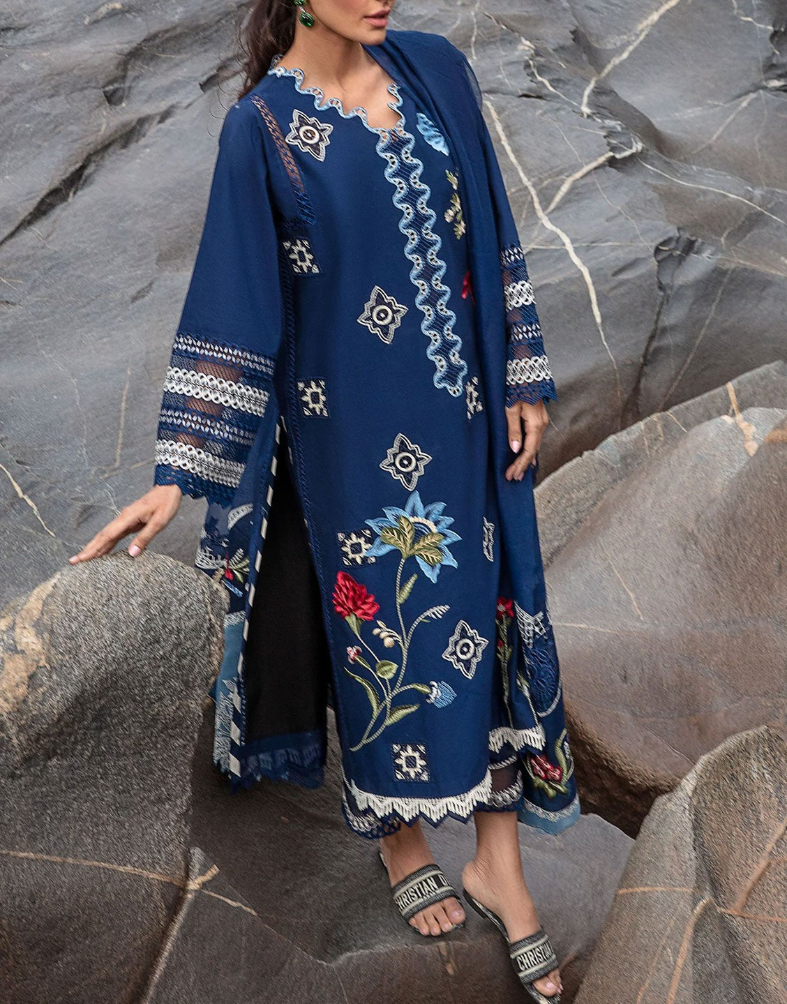Crimson Luxury Midnight Blue Lawn Suit | Into The Wild - Midnight Blue