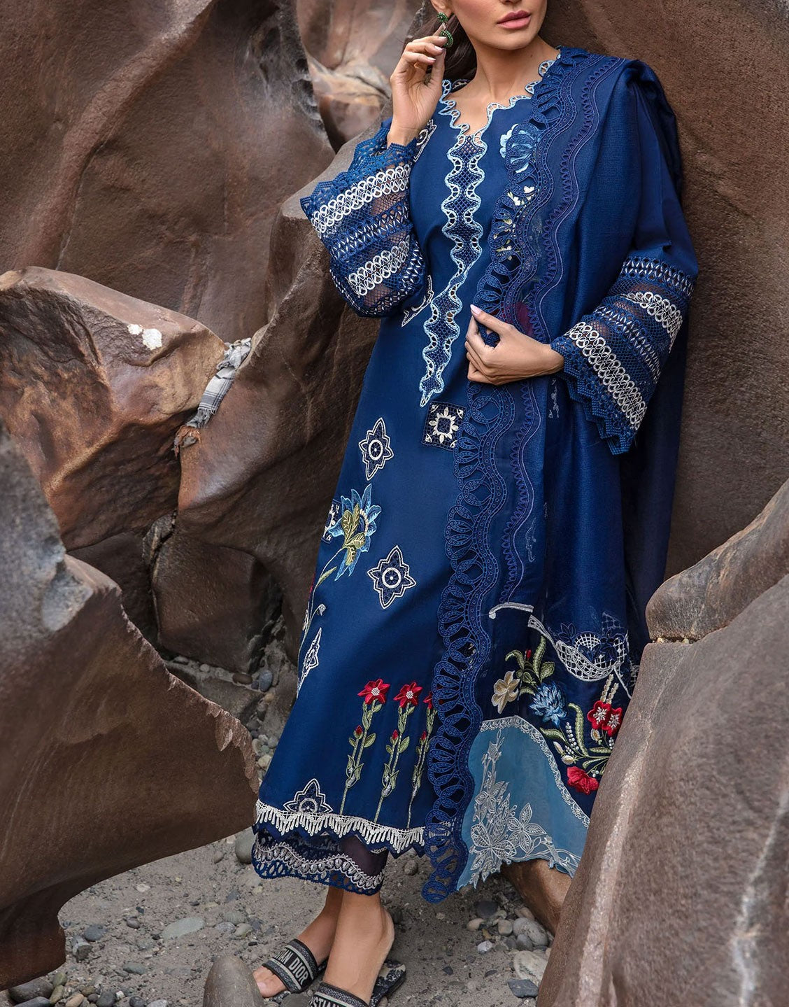 Crimson Luxury Midnight Blue Lawn Suit | Into The Wild - Midnight Blue