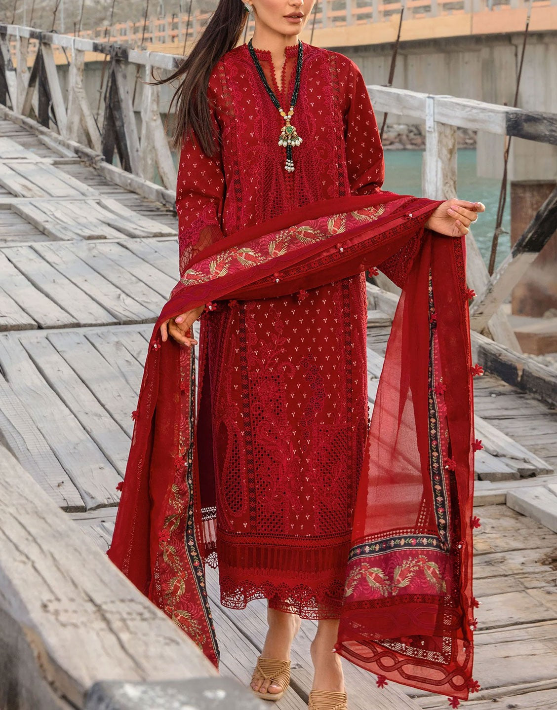 Crimson Luxury Embroidered Lawn Collection | Dancing Paisleys - Ruby
