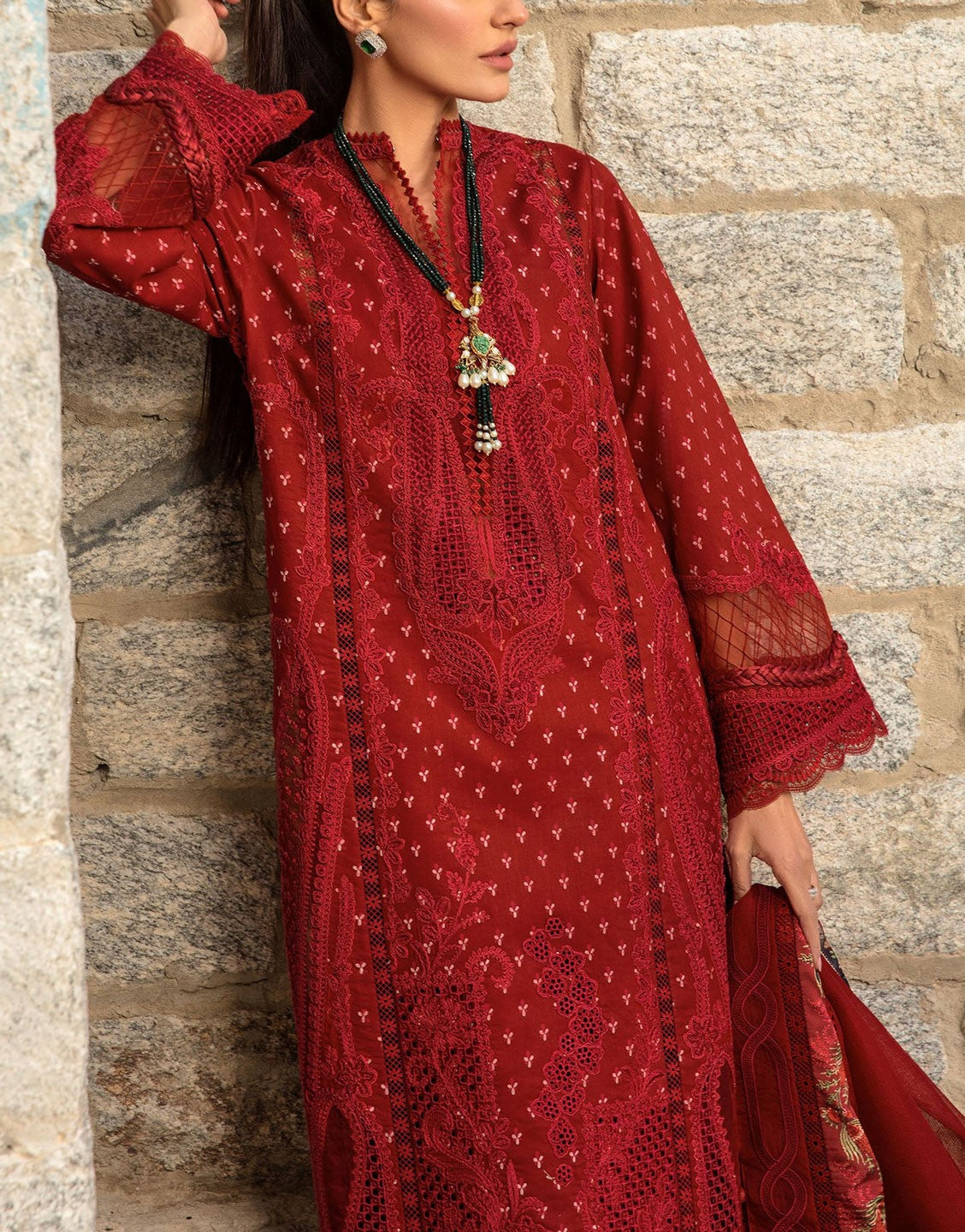 Crimson Luxury Embroidered Lawn Collection | Dancing Paisleys - Ruby
