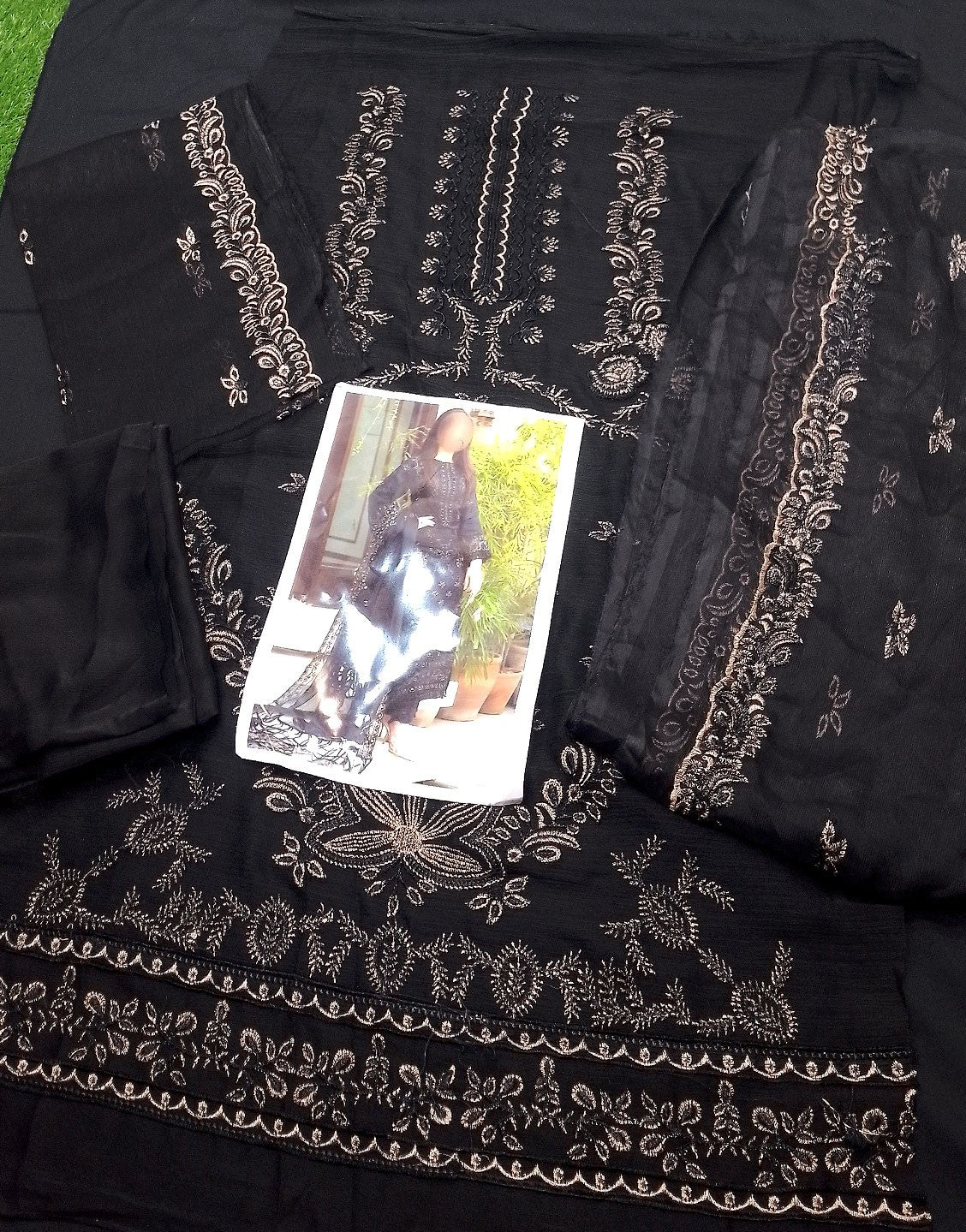 Elegant Embroidered Black Chiffon Party Wear Suit with Chiffon Dupatta