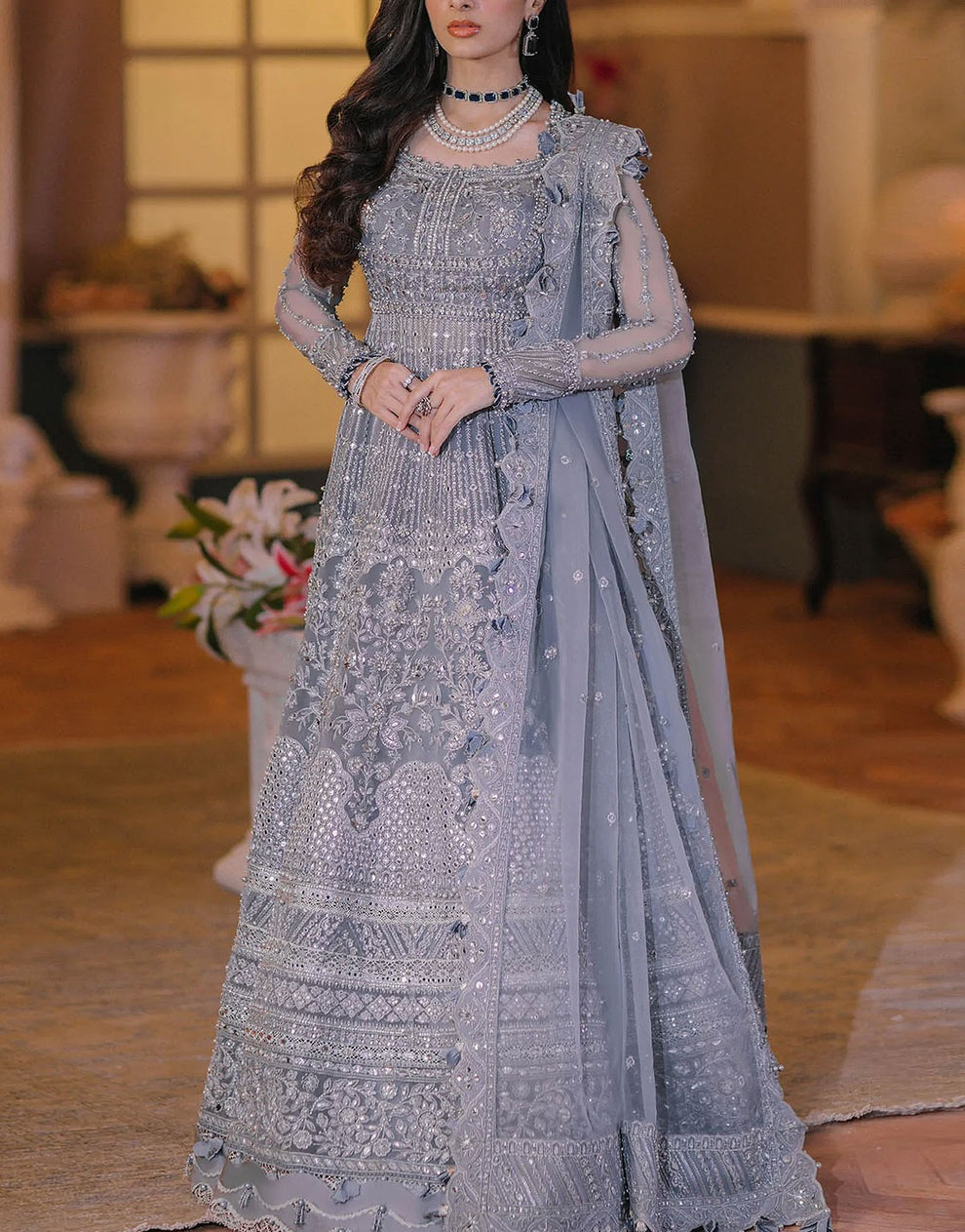 ELAN Luxurious Organza Bridal Wear Maxi
