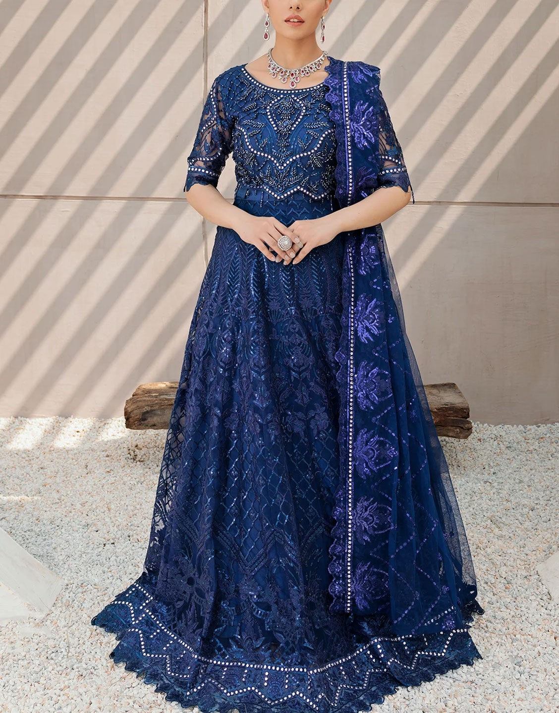 Emaan Adeel Luxury Embroidered Net Maxi Dress | BL-510