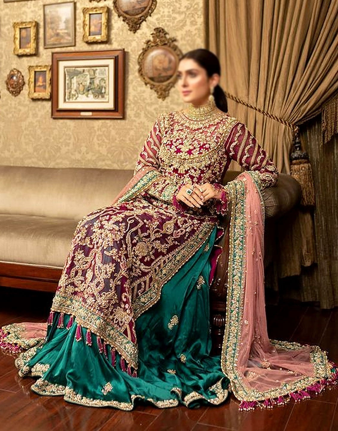 Handwork Heavy Embroidered Net Bridal Wear Dress - Out of Stock
