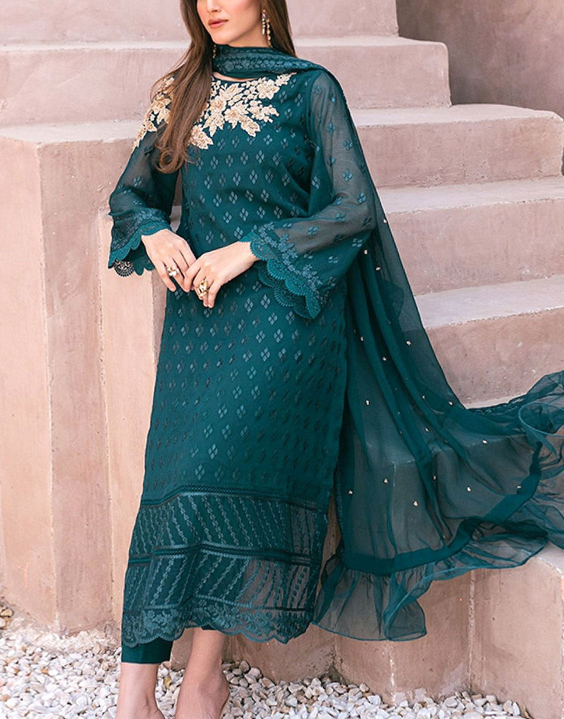 Elegant Embroidered Chiffon Party Wear Dress 