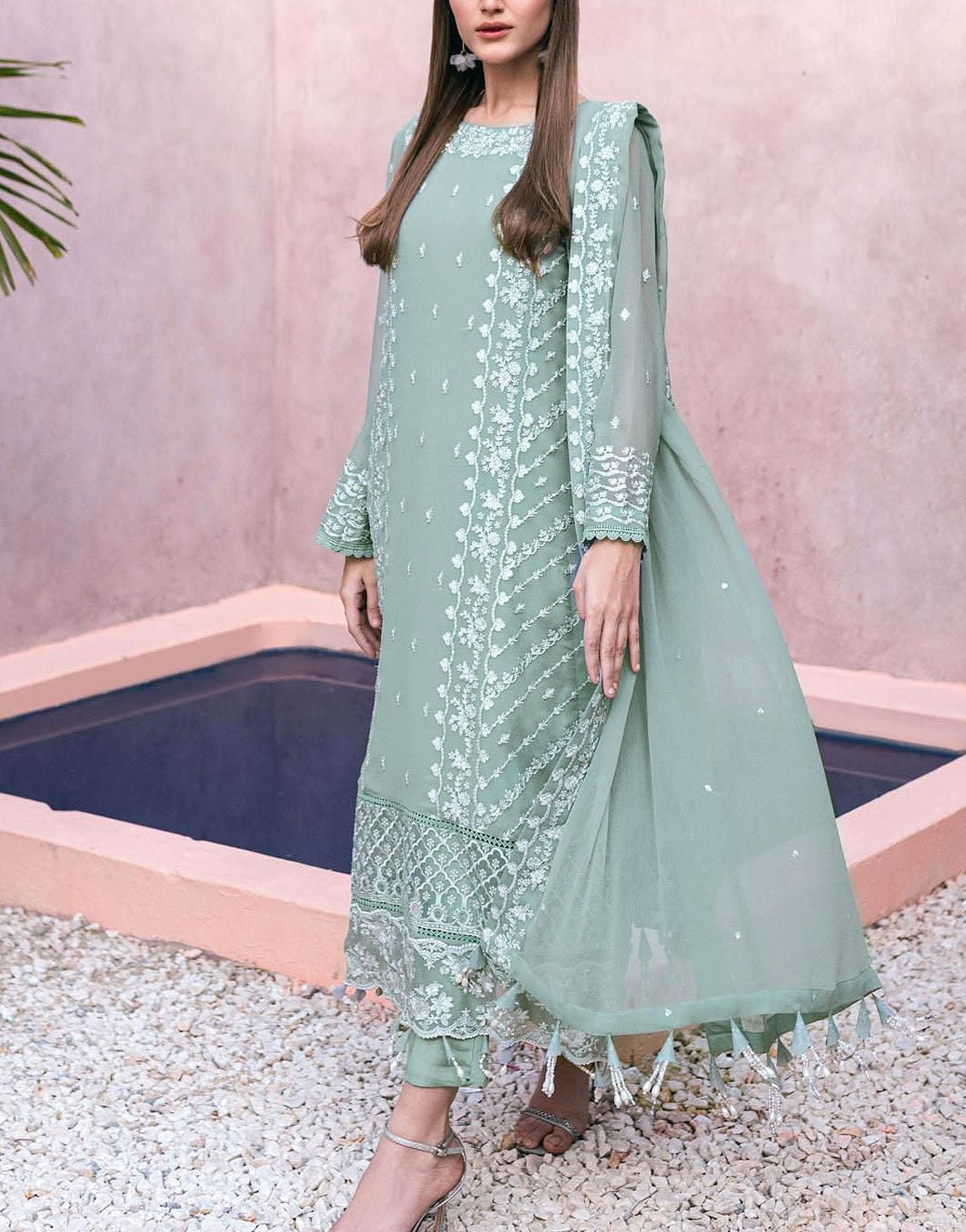 Fancy Embroidered Chiffon Party Dress with Chiffon Dupatta