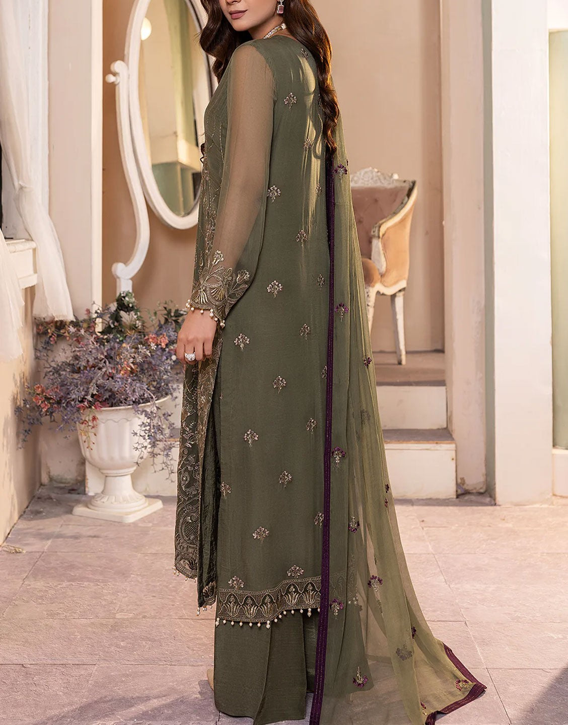 Flossie Embroidered Chiffon Wedding Wear Dress | ZEBA K-1407-B