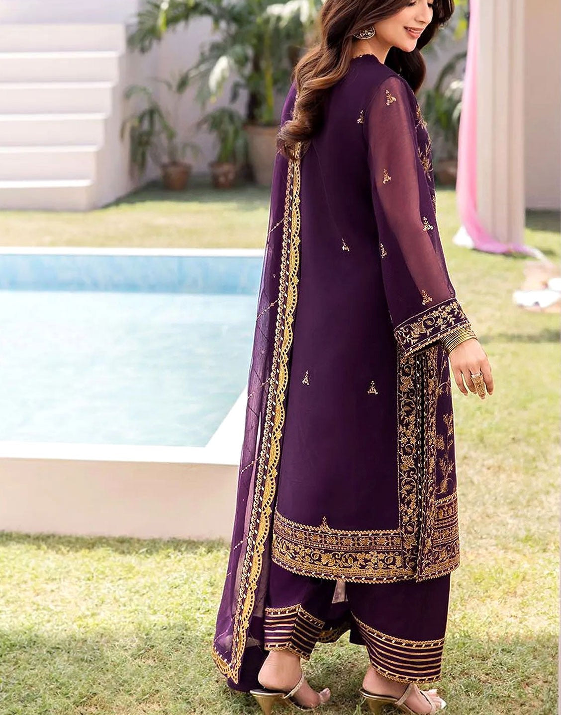 Adorable Embroidered Purple Chiffon Wedding Dress
