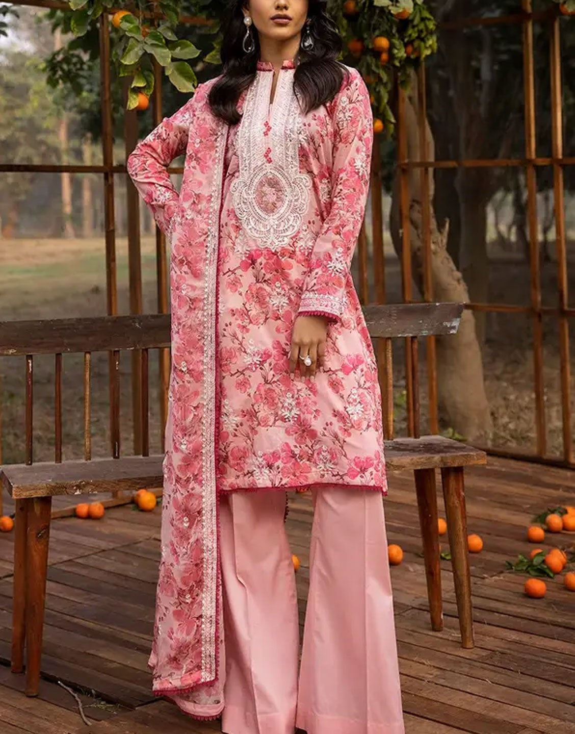 Gul Ahmed 3 PC Printed Lawn Dress with Emb. Chiffon Dupatta | BCT-42003