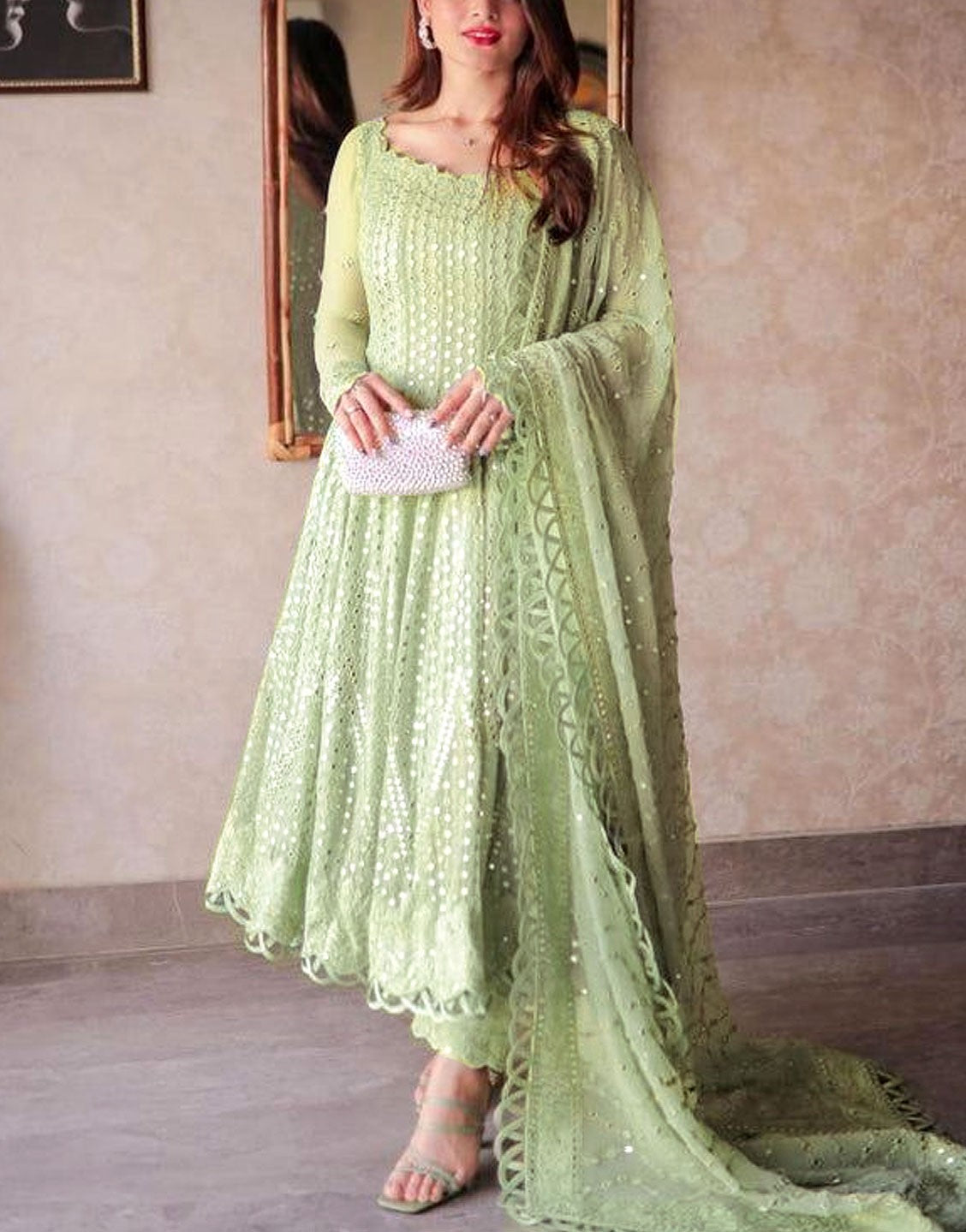 Heavy Embroidered Fancy Chiffon Party Wear Dress 