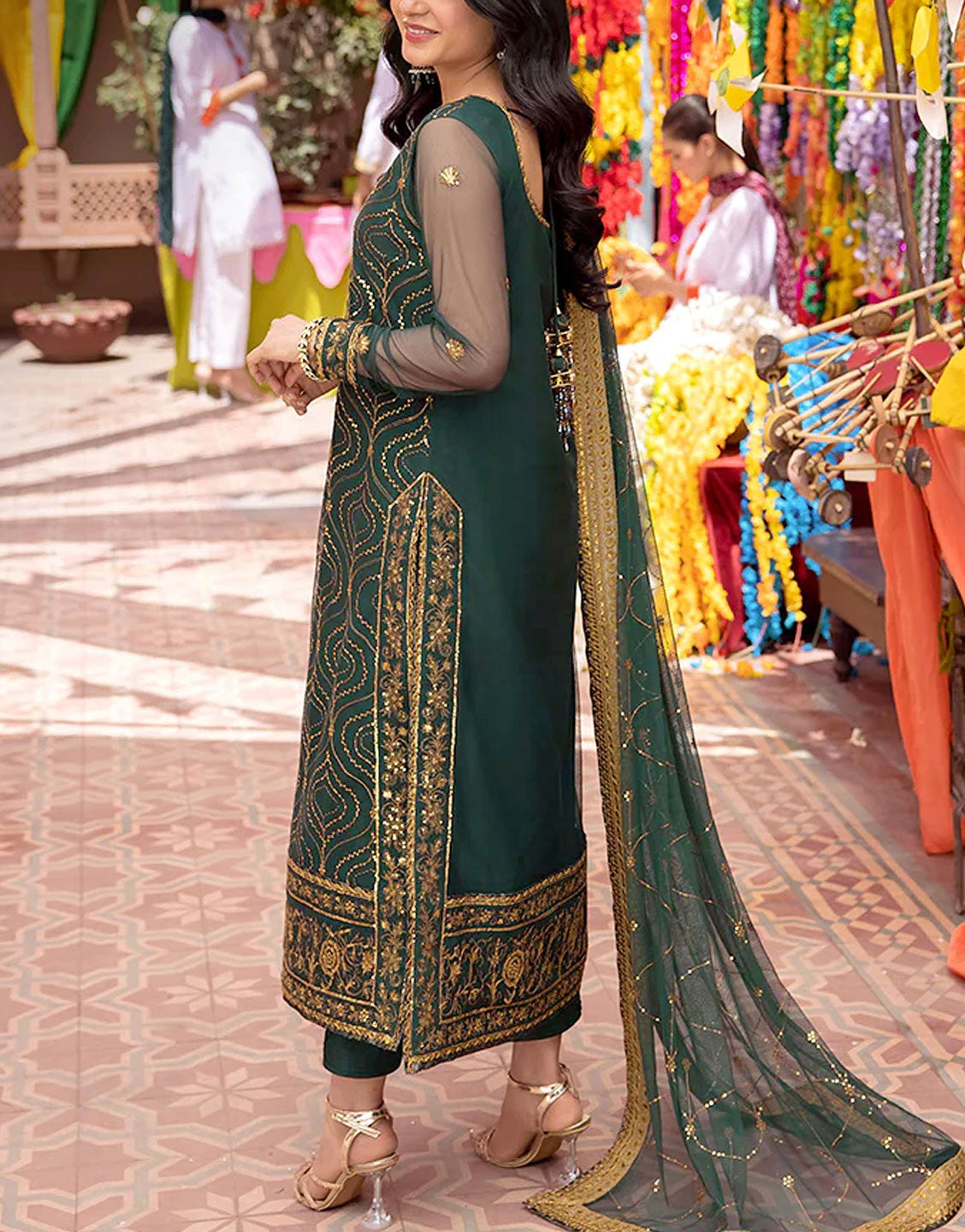 Luxury Heavy Embroidered Net Wedding Dress - Out of Stock