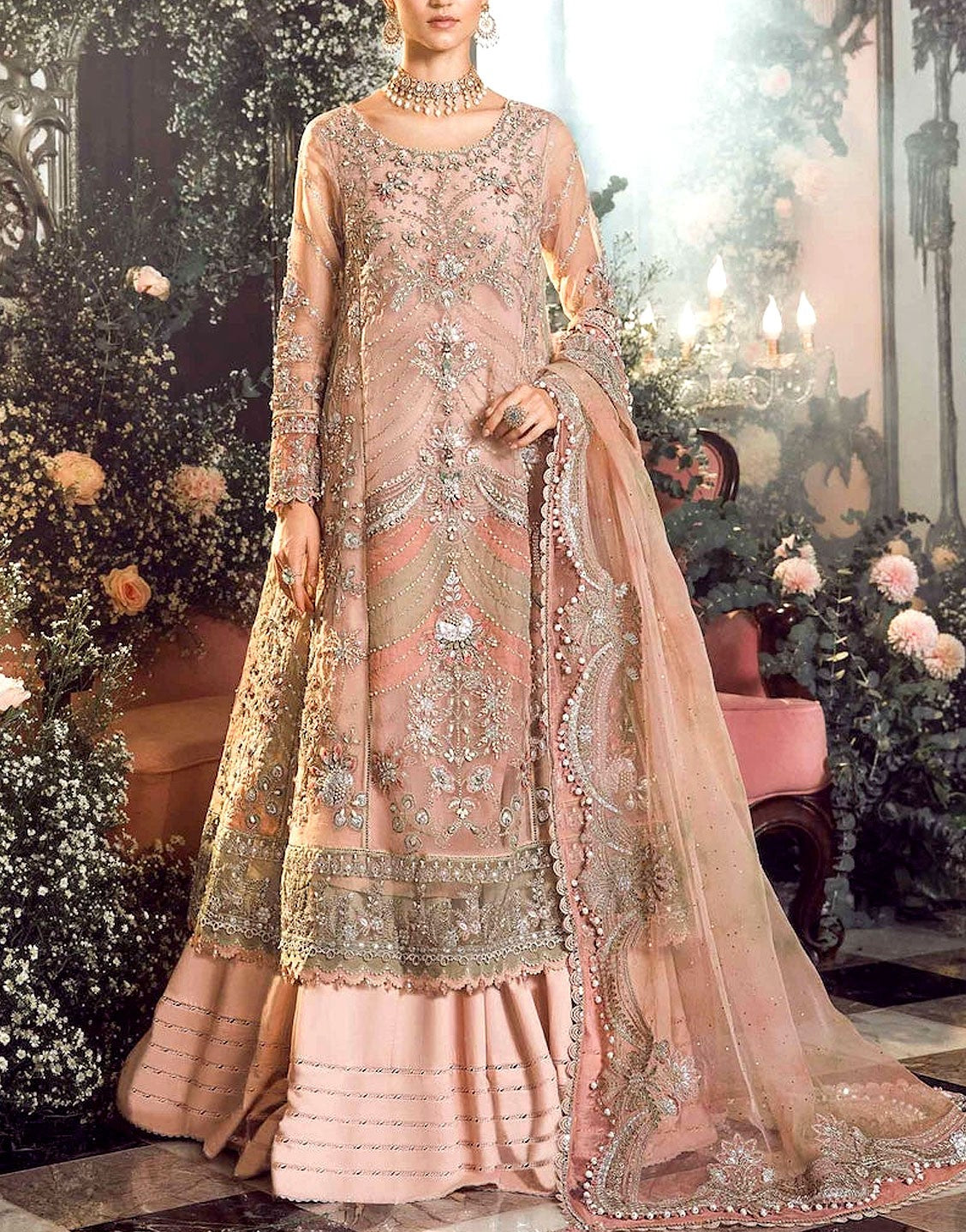 Luxurious Handwork Heavy Embroidered Organza Bridal Dress 