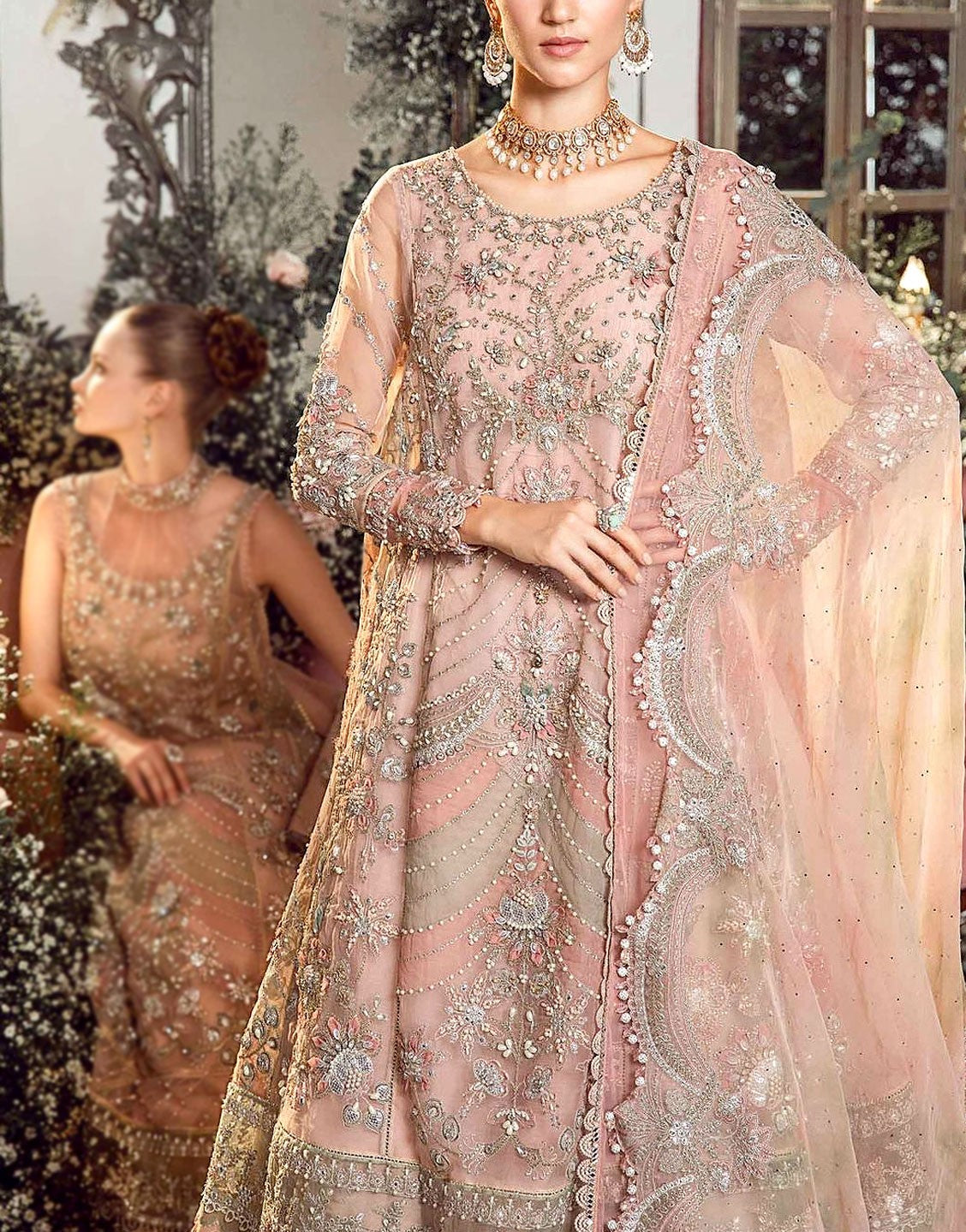 Luxurious Handwork Heavy Embroidered Organza Bridal Dress