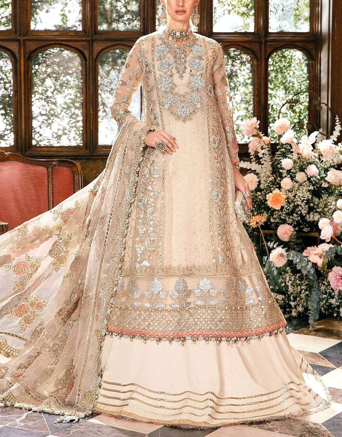 Luxurious Handwork Heavy Embroidered Organza Bridal Dress 