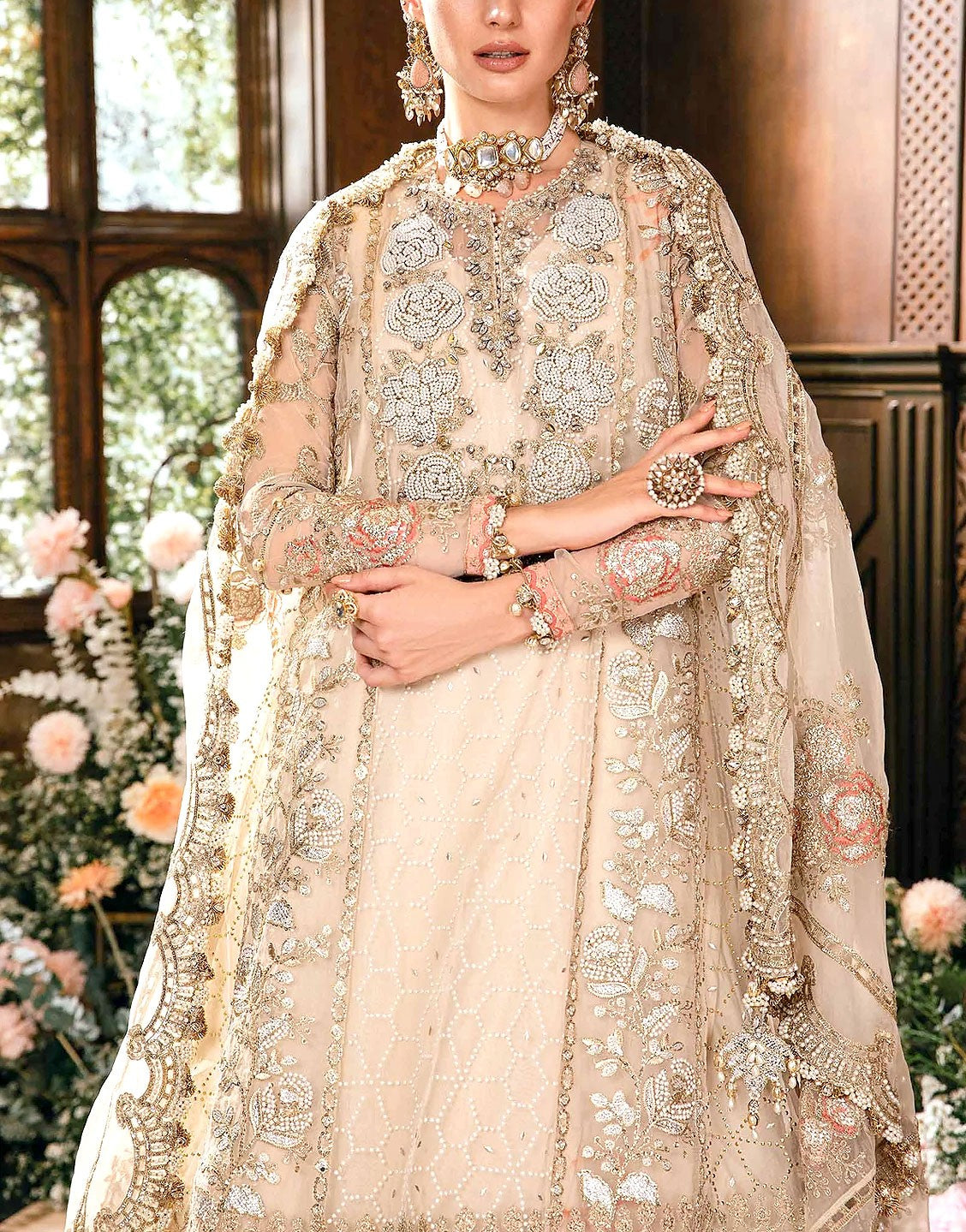 Luxurious Handwork Heavy Embroidered Organza Bridal Dress