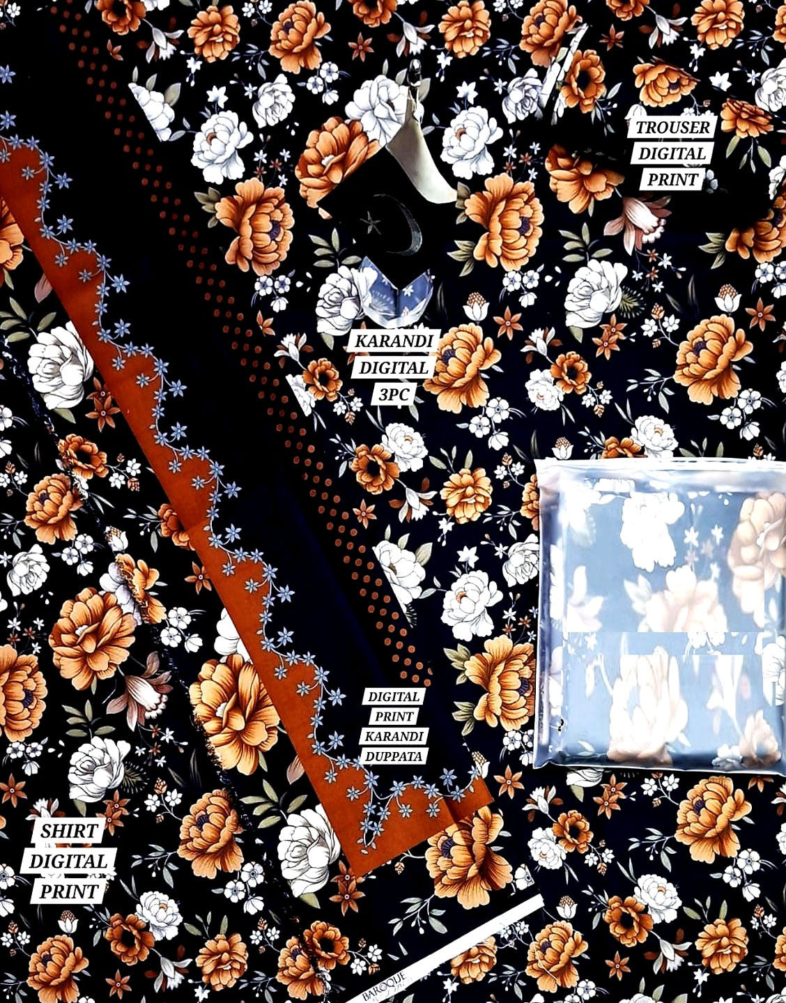 All-Over Digital Print Karandi Dress with Karandi Dupatta