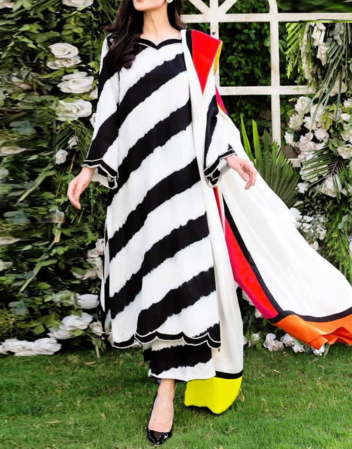 All-Over Digital Print Karandi Dress  with Karandi Dupatta