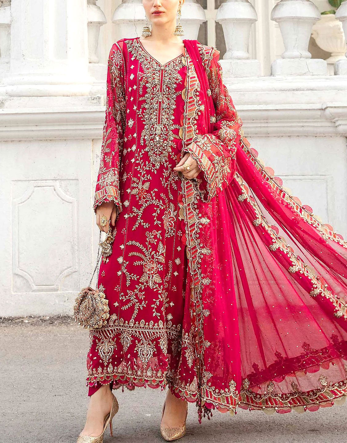 Luxury Heavy Embroidered Chiffon Wedding Dress 