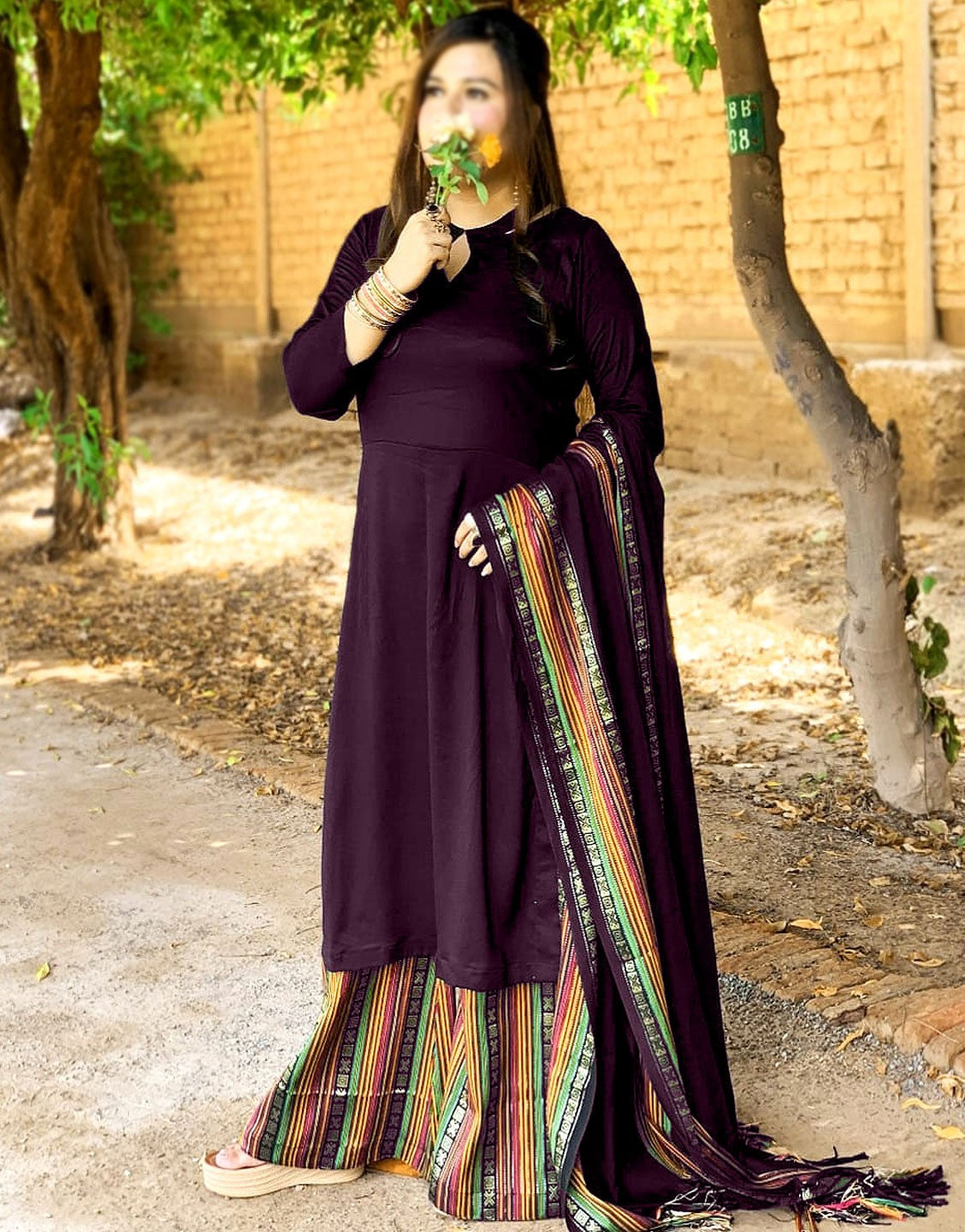 Traditional 3-Pieces Purple Sussi Dress