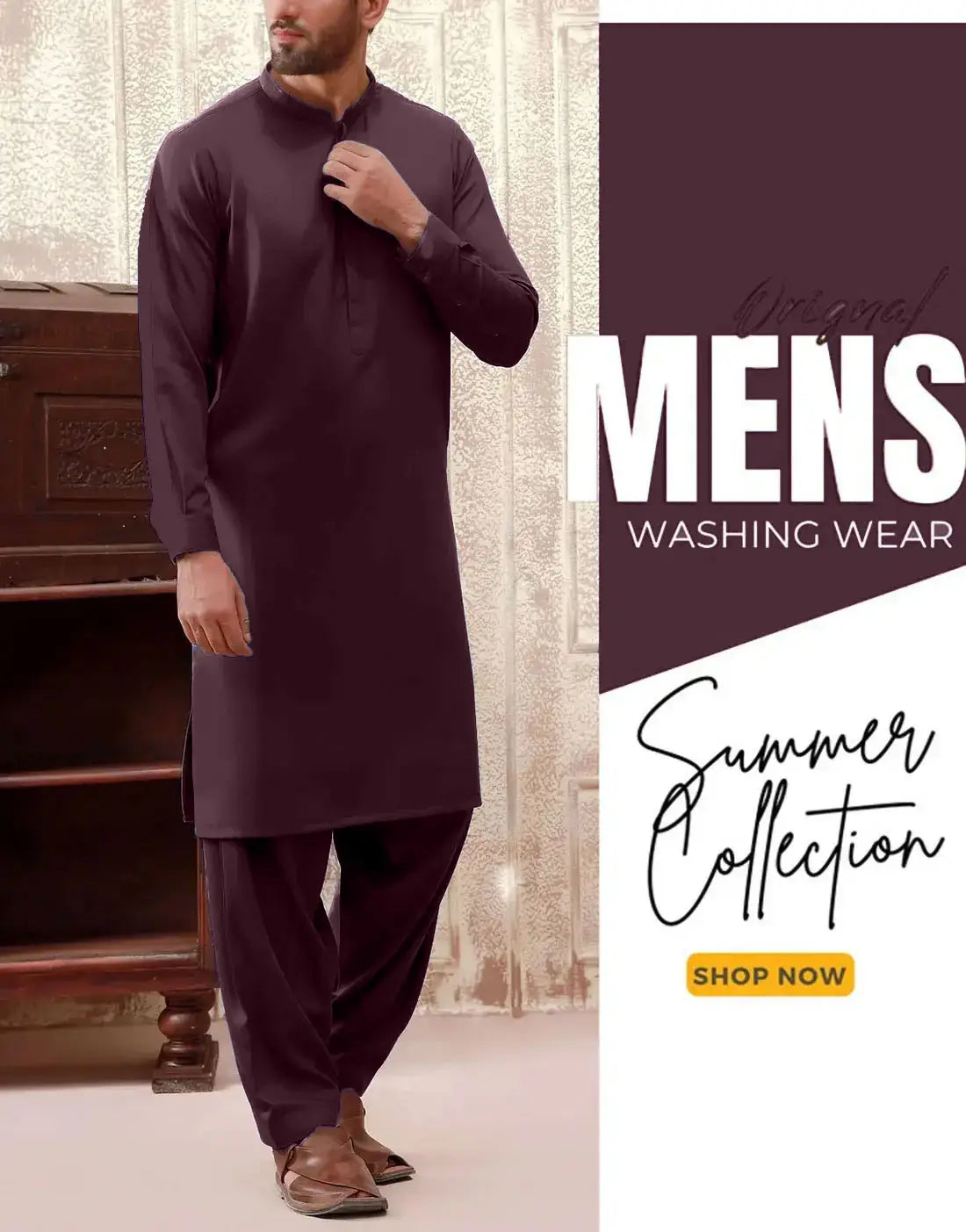Italian Boski Burgundy Maroon Wash & Wear Men’s Shalwar Kameez – Unstitched Formal & Eid Suit