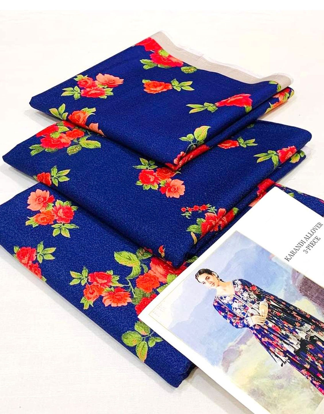 Digital All-Over Print Karandi Dress with Karandi Dupatta