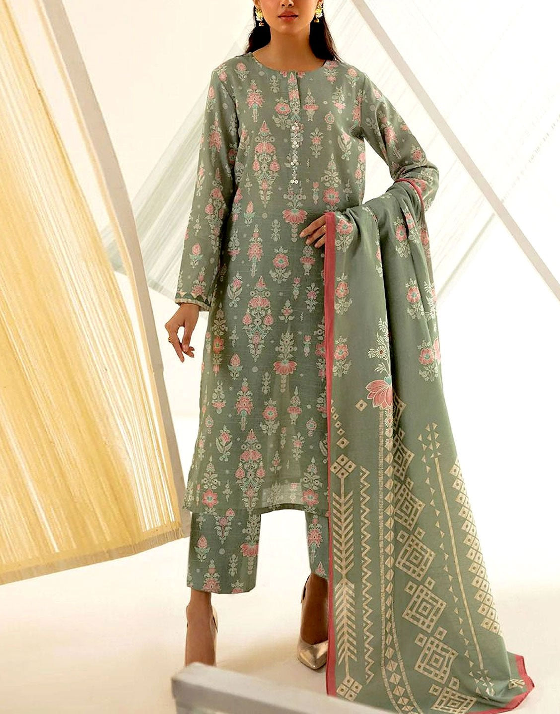 Digital All-Over Print Karandi Dress  with Karandi Dupatta