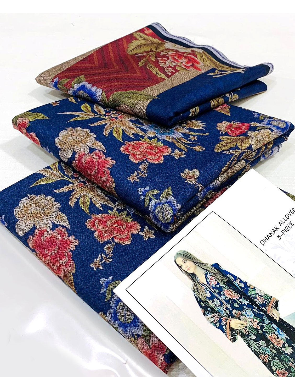 All-Over Digital Print Dhanak Suit with Dhanak Shawl