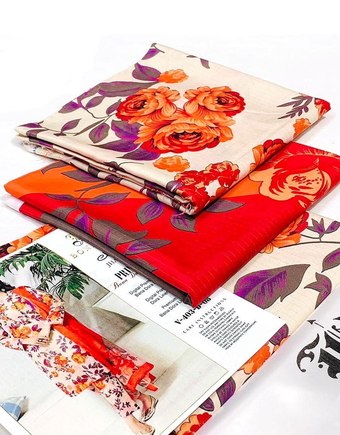 All-Over Digital Print Linen Dress with Linen Dupatta