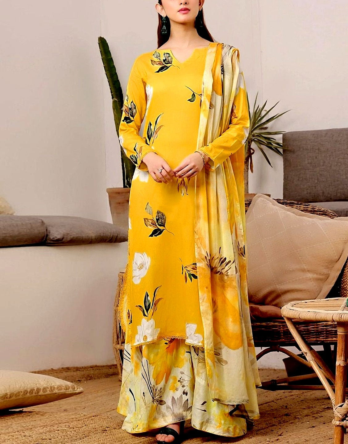 All-Over Digital Print Linen Suit  with Linen Dupatta