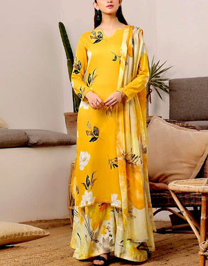All-Over Digital Print Linen Suit  with Linen Dupatta