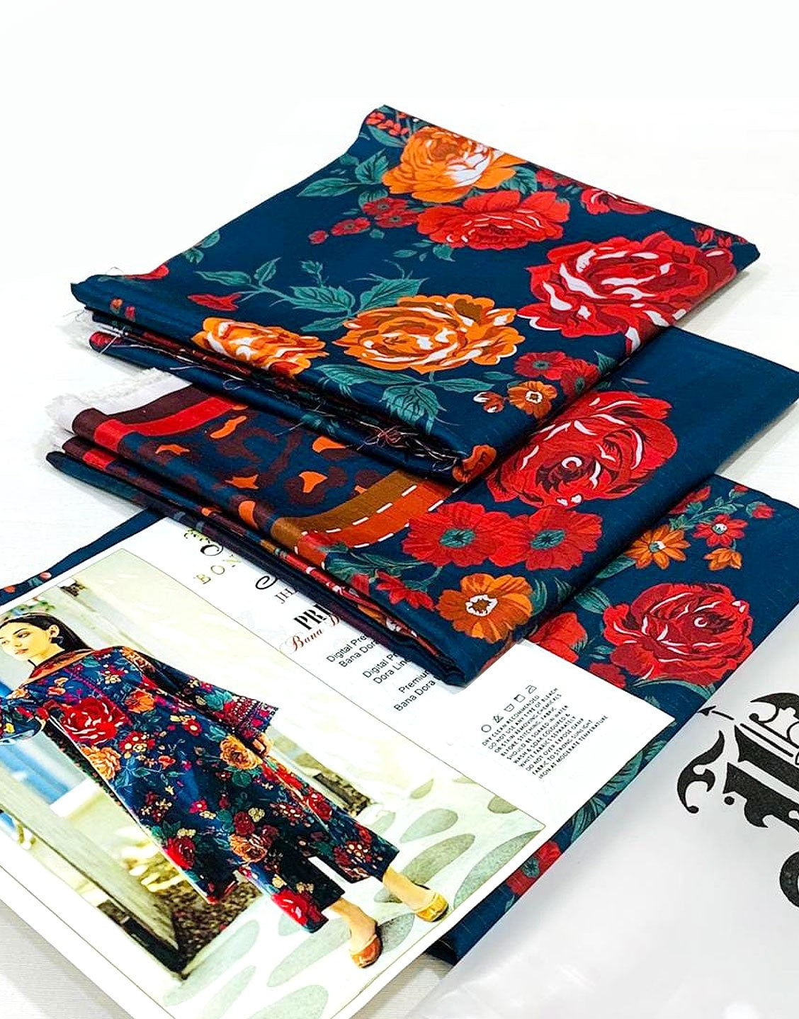 All-Over Digital Print Linen Dress with Linen Dupatta