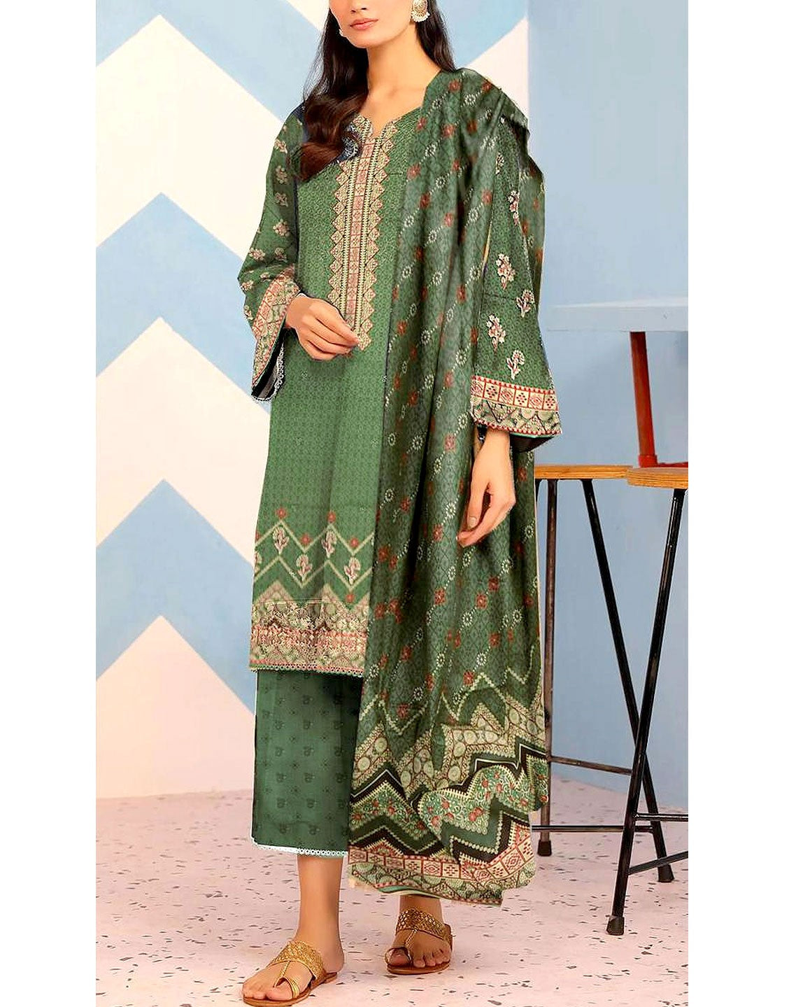 Digital Print Khaddar Dress  with Khaddar Dupatta