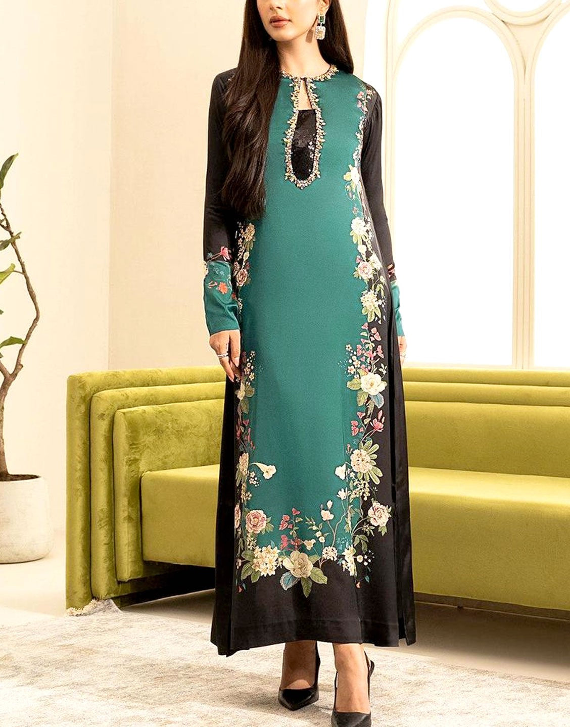 Digital Print Silk Party Wear Dress  with Silk Dupatta