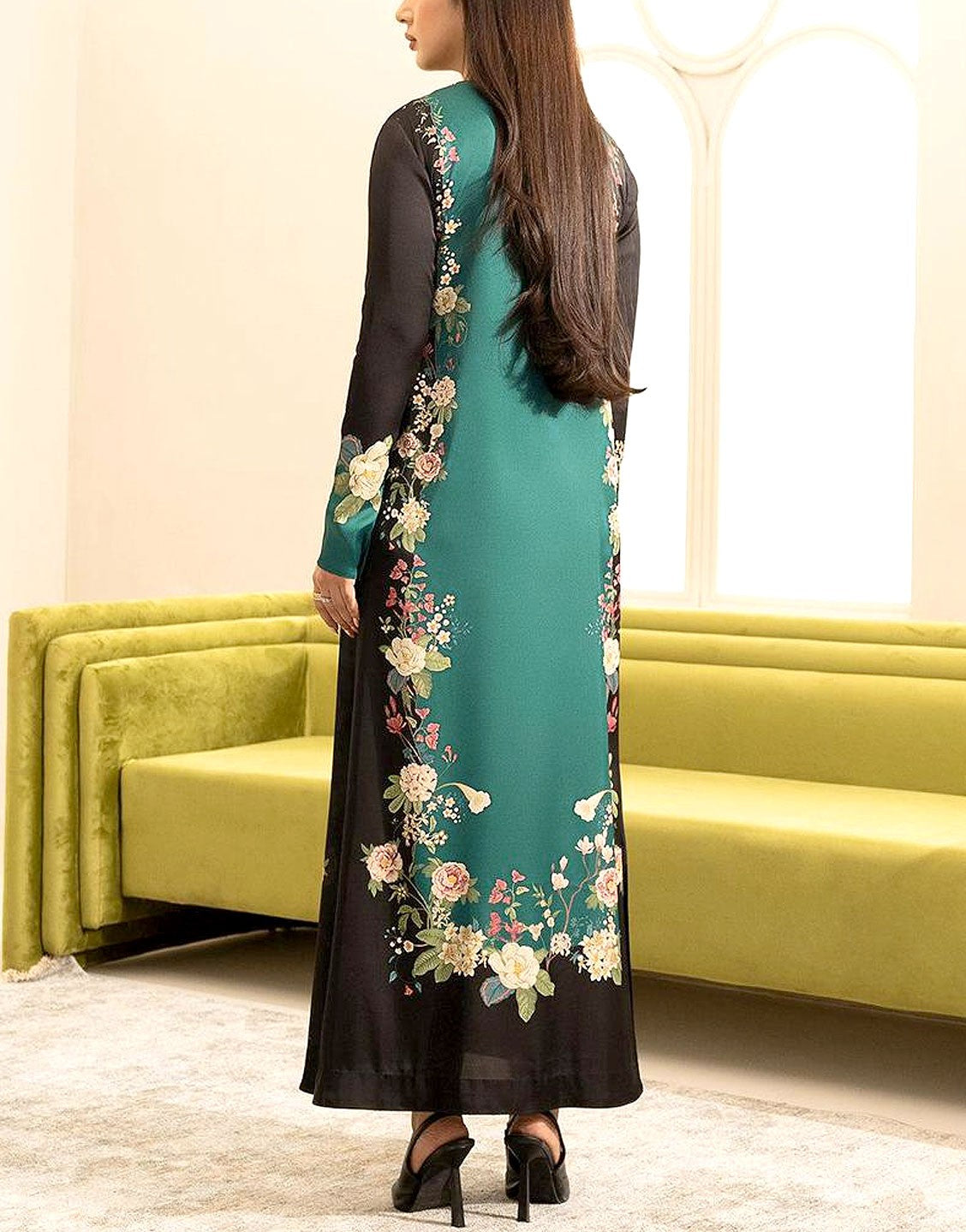 Digital Print Silk Party Wear Dress with Silk Dupatta