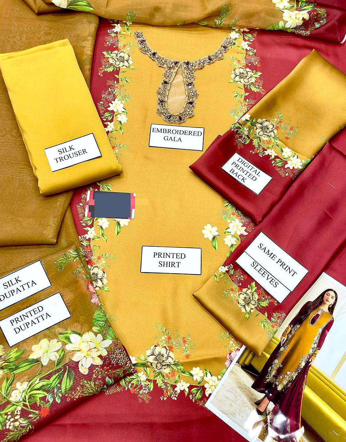 Digital Print Silk Party Wear Dress with Silk Dupatta