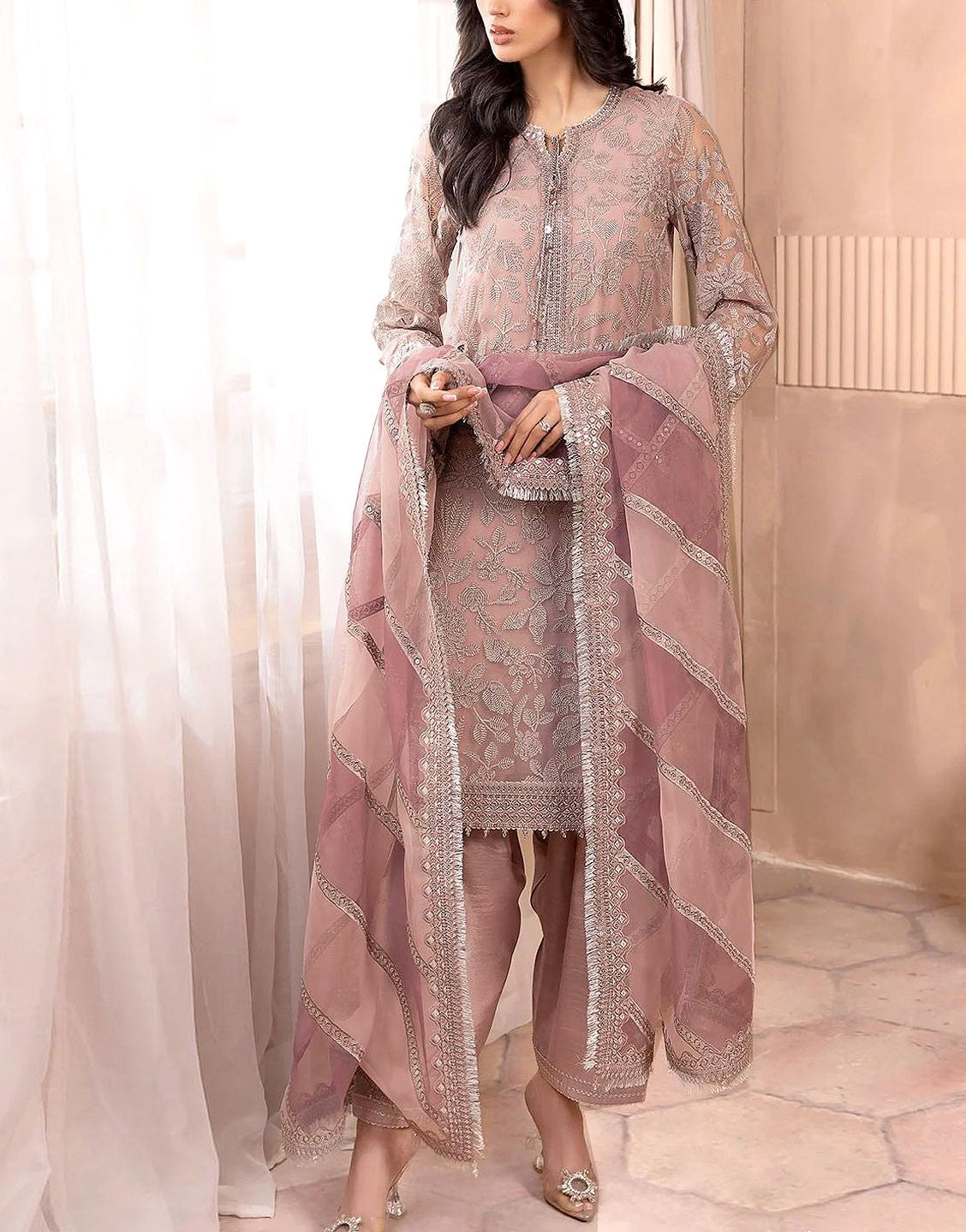 Heavy Embroidered Formal Chiffon Party Wear Dress 