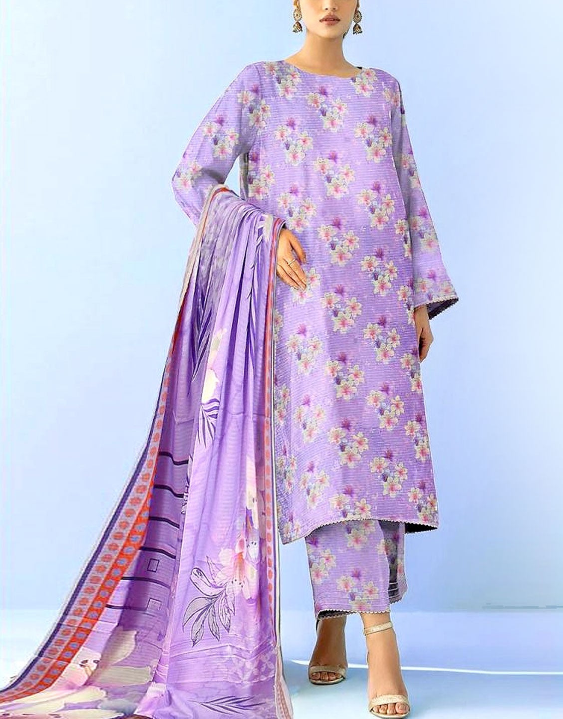Digital All-Over Print Karandi Dress  with Karandi Dupatta