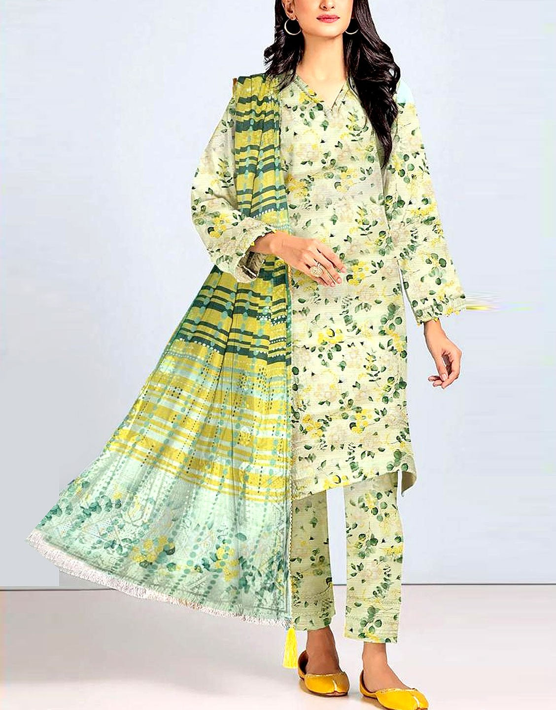 All-Over Digital Print Linen Dress 2024 with Linen Dupatta